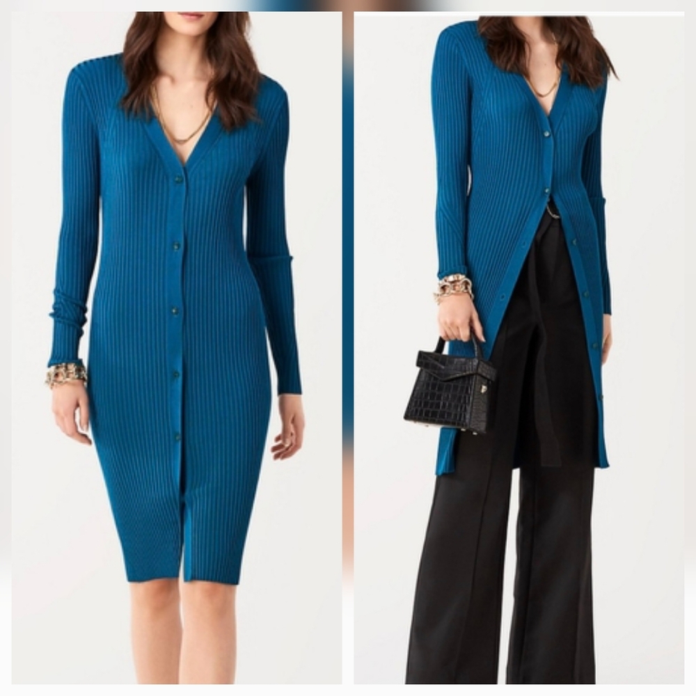 Diane Von Furstenberg Calla Ribbed Knit Cardigan Dress